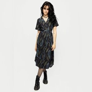 Disturbia Black and Blue Leaf Print Midi Dress